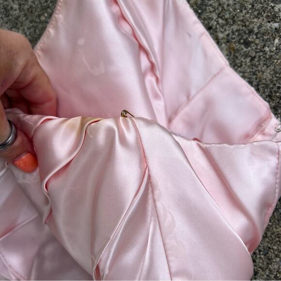 Vintage Nordstrom Pink Shiny Acetate Ruffle Swoop Bodice Wiggle Dress Size 3-4 - Picture 5 of 12